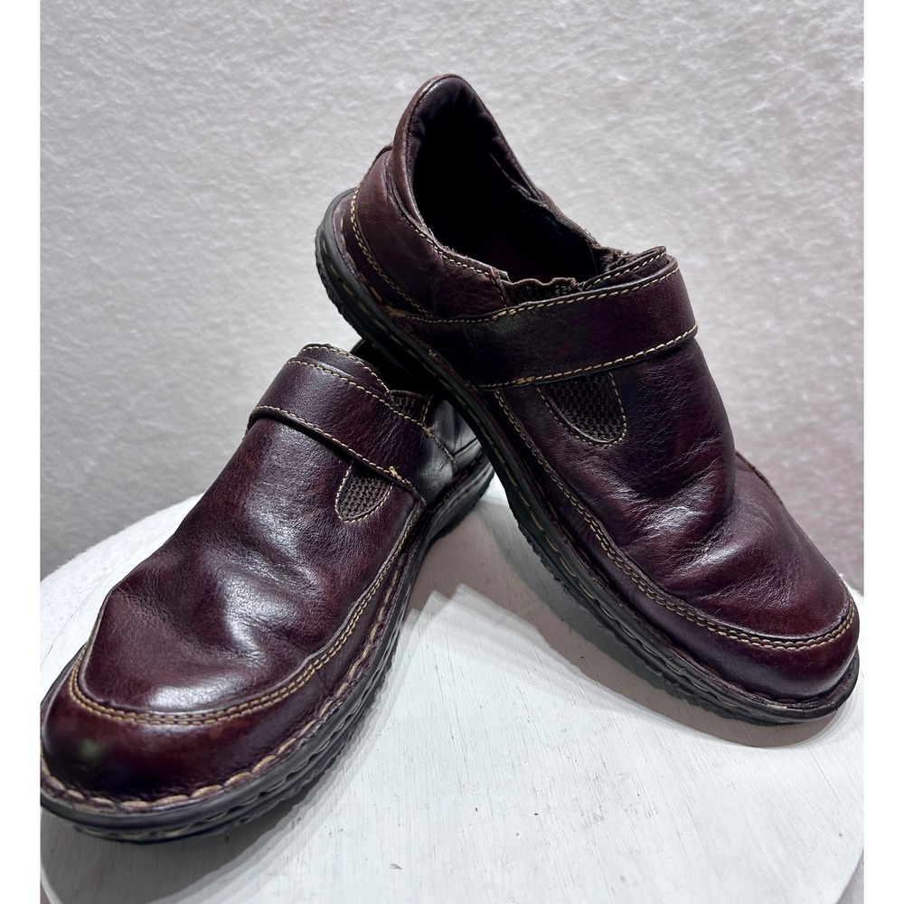 Born W81599 Brown Leather Loafers Adjustable Strap Slip On Shoes Womens 9/40.5